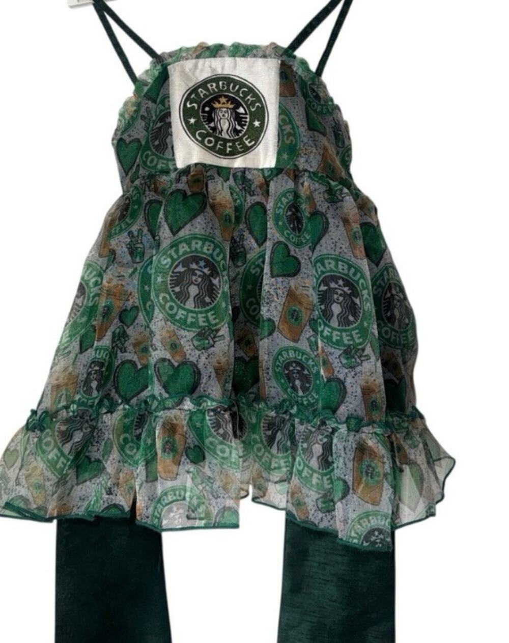 Oh Shana Starbucks Coffee Dress & Bloomers Set 3T Boutique Green VGUC Party